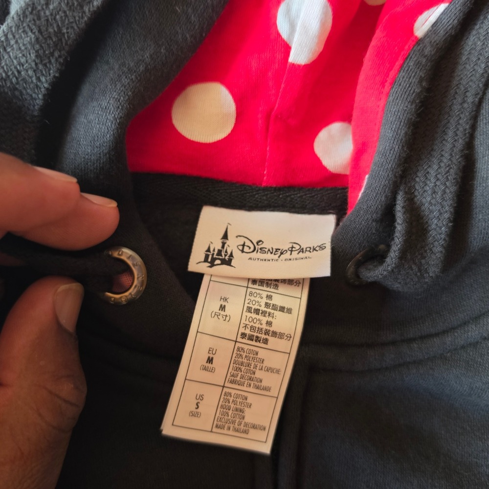 Disney Parks Minnie Mouse Ears Polka Dot Zip Up Hoodie Black Red Girls Small S - Picture 2 of 4